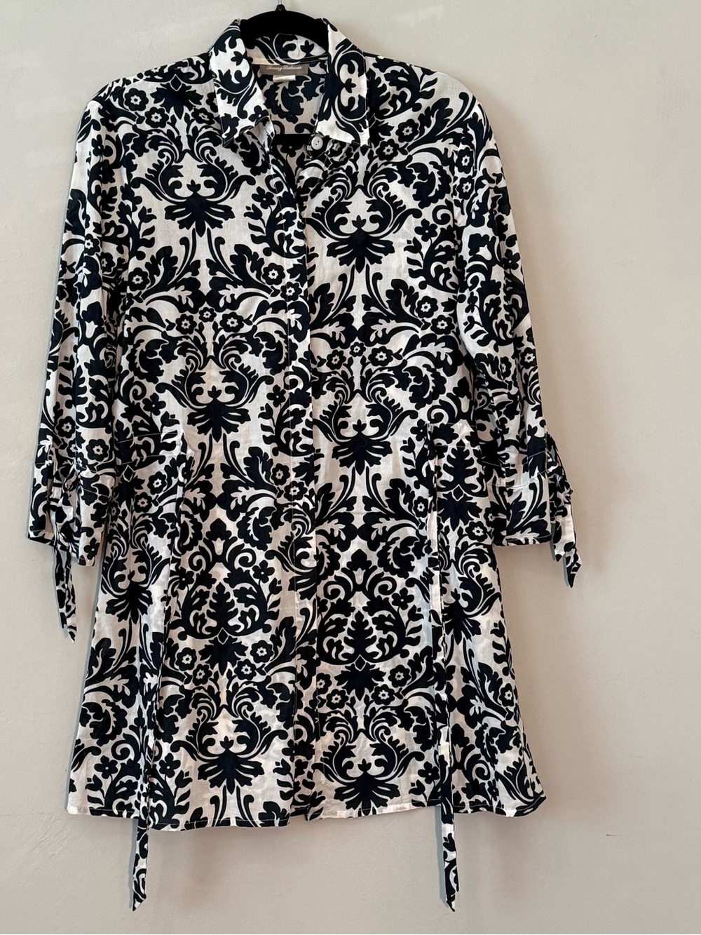 Tommy Bahama Black and White Printed Long-Sleeve Tunic Dress Size M
